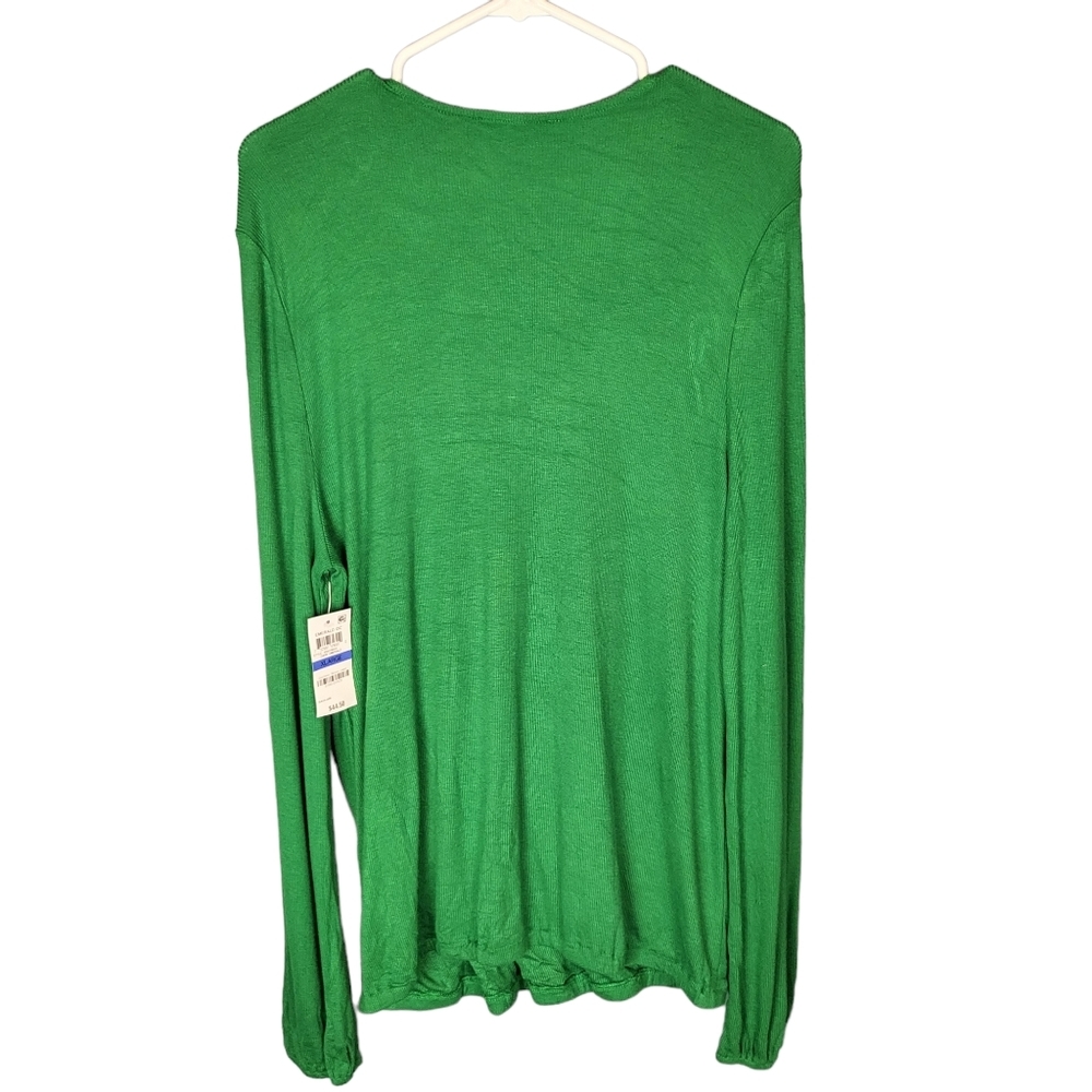 New INC Dark Emerald Surplice Faux Wrap Sweater Blouse Cinched Long Sleeve US XL - Picture 2 of 13